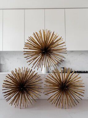 MCM Gold Black Atomic Starburst Sea Urchin Wall Art Decor Set of (3)
